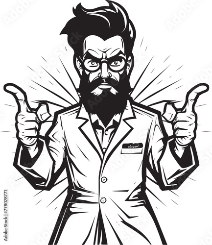 Angry Authority Commanding Brilliance Logo in Vector Wrathful Medic Aggressive Doctor Icon in Vector Design