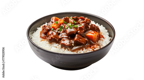 Kare raisu with rice on bowl isolated on white background