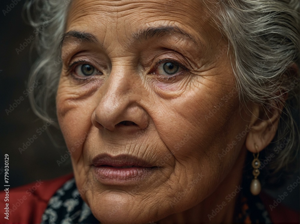 Close-up portrait of an elderly woman with deep emotional expression and life experience in her eyes Close-up portrait of an elderly woman with deep emotional expression and life experience in her eyes