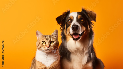 beautiful portrait of a dog and cat