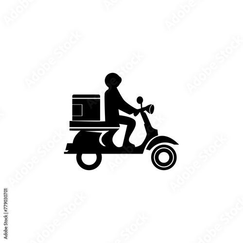Courier template vector illustration. Scooter delivery service silhouette logo.  © Wendi