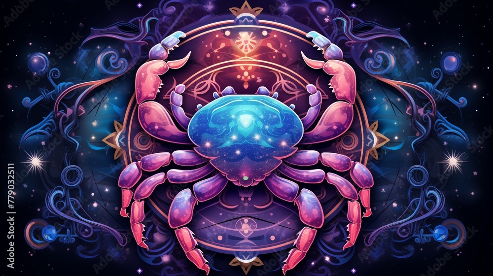Illustration with zodiac sign cancer. Generative AI. Illustration with zodiac sign cancer. Generative AI.