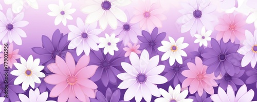 Violet and white daisy pattern, hand draw, simple line, flower floral spring summer background design with copy space for text or photo backdrop 
