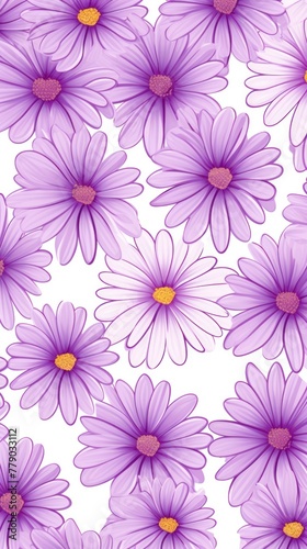 Violet and white daisy pattern  hand draw  simple line  flower floral spring summer background design with copy space for text or photo backdrop 