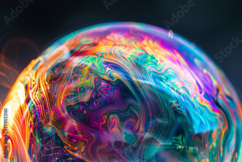 A colorful, swirling liquid with a rainbow pattern
