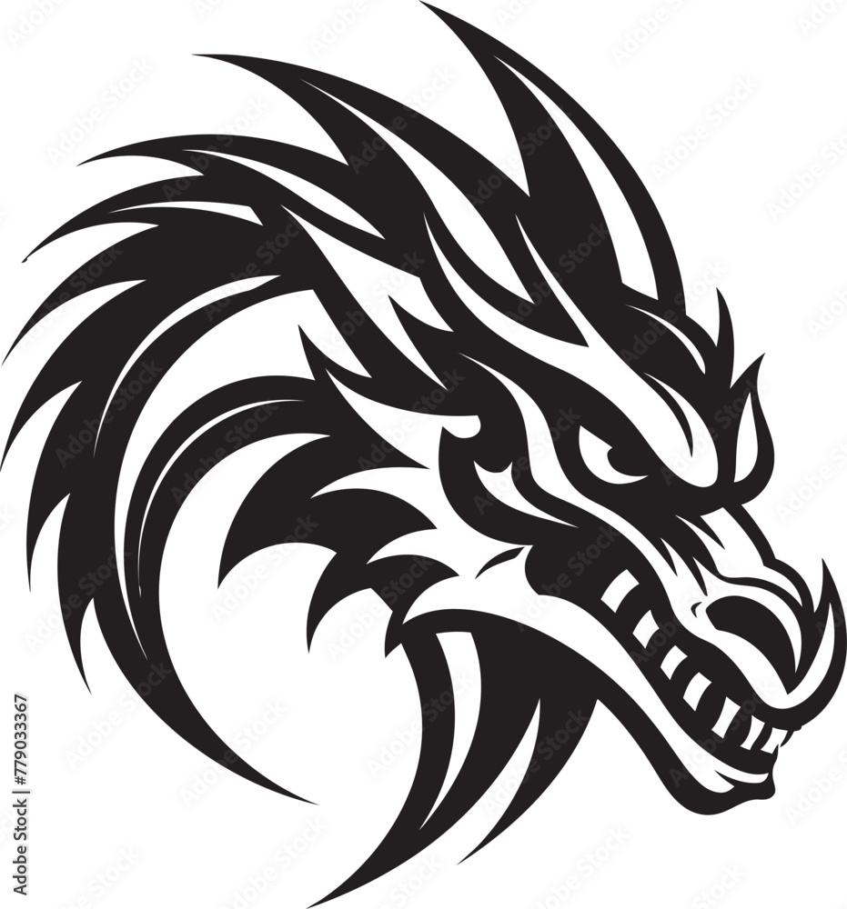 Legendary Dragon Ink Cartoon Tattoo Vector Logo Icon Mysterious Dragon Art Cartoon Head Tattoo Vector Logo Design