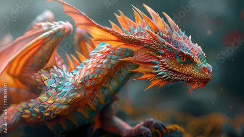 A colorful dragon kite twisting and turning in the wind, its scales and claws appearing incredibly lifelike © faizan muhammad