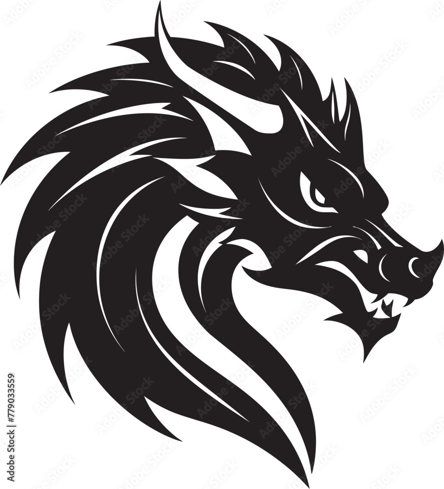 Mysterious Dragon Majesty Cartoon Tattoo Vector Logo Icon Playful Dragon Ink Cartoon Head Tattoo Vector Logo Design
