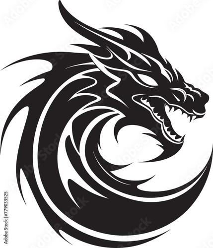 Majestic Dragon Majesty Cartoon Tattoo Vector Logo Icon Whimsical Dragon Portrait Cartoon Head Tattoo Vector Logo Design © BABBAN