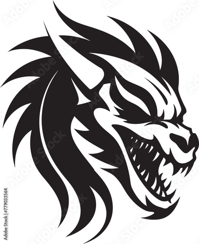 Vibrant Dragon Design Cartoon Tattoo Vector Logo Icon Enigmatic Dragon Profile Cartoon Head Tattoo Vector Logo Design
