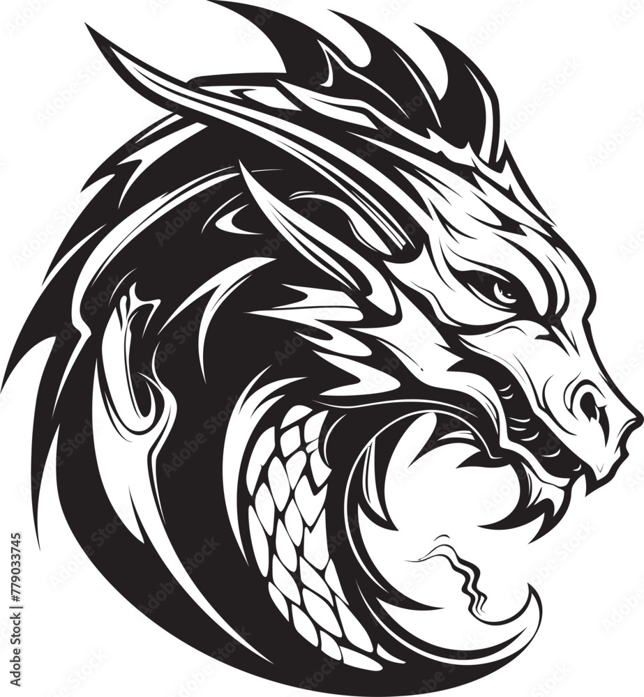 Fantasy Dragon Illustration Cartoon Head Tattoo Vector Logo Mystical Dragon Ink Cartoon Head Tattoo Vector Logo Icon