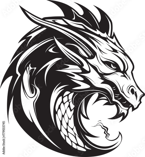 Fototapeta Naklejka Na Ścianę i Meble -  Fantasy Dragon Illustration Cartoon Head Tattoo Vector Logo Mystical Dragon Ink Cartoon Head Tattoo Vector Logo Icon