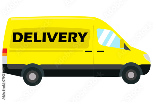 Cartoon style Yellow delivery van isolated on white