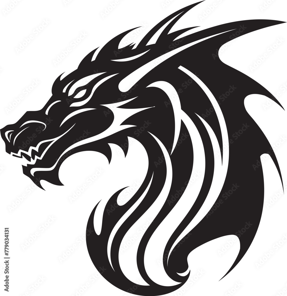 Mystical Dragon Artwork Cartoon Tattoo Vector Logo Design Whimsical Dragon Ink Cartoon Head Tattoo Vector Logo Icon