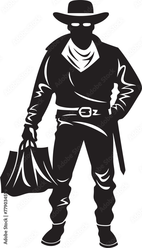 Wild West Intrigue Cartoon Masked Cowboy Robber Emblem Wanted Poster Perfect Cartoon Cowboy Robber Vector Logo Wild West Intrigue Cartoon Masked Cowboy Robber Emblem Wanted Poster Perfect Cartoon Cowboy Robber Vector Logo