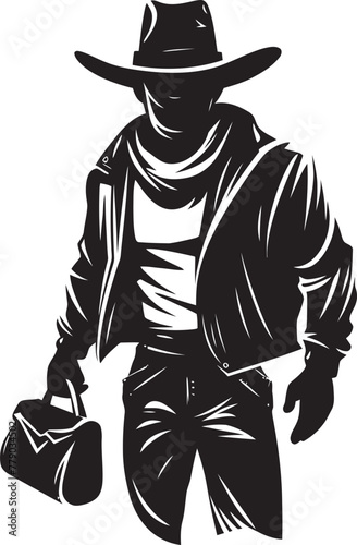 Hold Up Heroics Cartoon Cowboy Robber Icon Design Wild West Intrigue Cartoon Masked Cowboy Robber Emblem