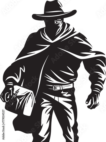 Outlaw Oasis Cartoon Cowboy Robber Vector Logo Western Wiles Cartoon Masked Cowboy Robber Icon Design