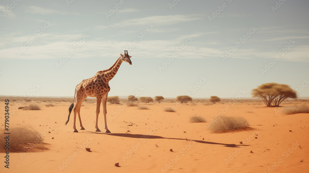 giraffe in the savannah - obrazy, fototapety, plakaty 