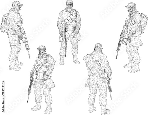 illustration sketch design vector image of army soldier with weapons ready for battle