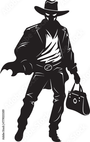 Showdown Chic Cartoon Cowboy Robber Vector Logo High Noon Heist Masked Cowboy Robber Vector Logo Design