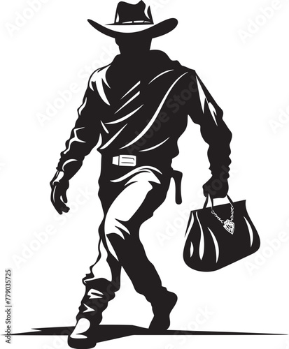 Rustlers Retreat Cartoon Cowboy Robber Vector Logo Stealthy Showdown Masked Cowboy Robber Vector Logo Design