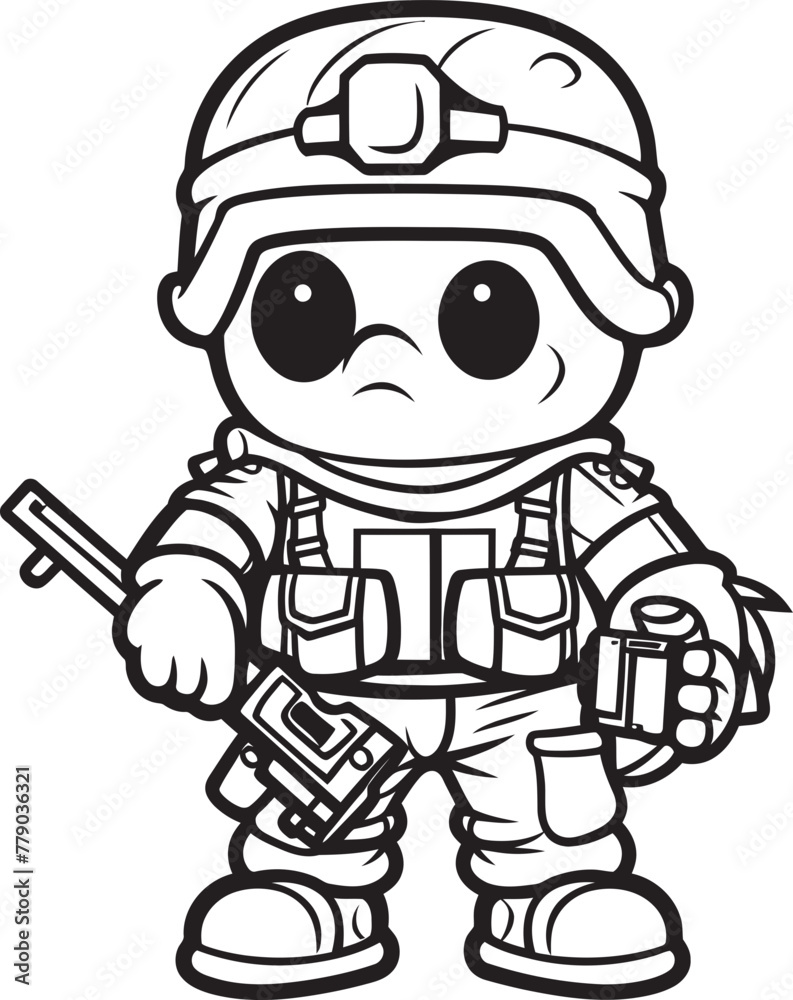 Fototapeta premium Courageous Caricature Doodle Soldier Logo Design Artistic Avenger Cartoon Doodle Soldier Vector Icon