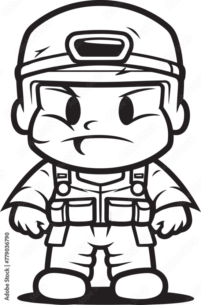 Playful Patriot Cartoon Soldier Vector Icon Whimsical Warfare Doodle Soldier Emblem