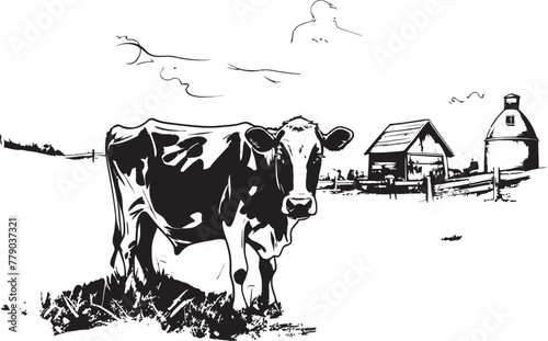 Bovine Bounty Milk Can Grass Farm Vector Design Farm Fresh Bovine Cow and Milk Can Vector Logo