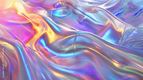 Captivating Holographic Glass Art Piece with Vibrant Gradient Wave Textures for an Abstract Visual Feast