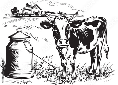 Organic Oasis Milk Can Grass Farm Vector Design Moo licious Pastures Grass Farm Vector Logo with Cow