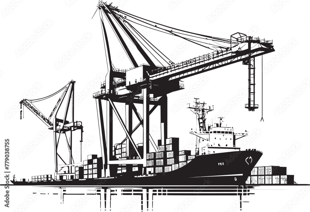 Oceanic Overdrive Crane Loading to Cargo Ship Vector Logo Freight ...