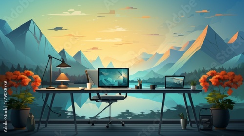 Desk setup with a view of the mountains