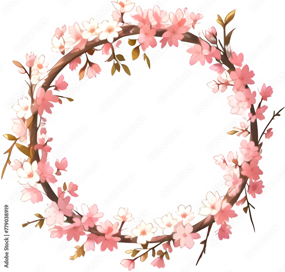 Transparent_background_cherry_blossom_leaf_wreath.Generative AI Transparent_background_cherry_blossom_leaf_wreath.Generative AI