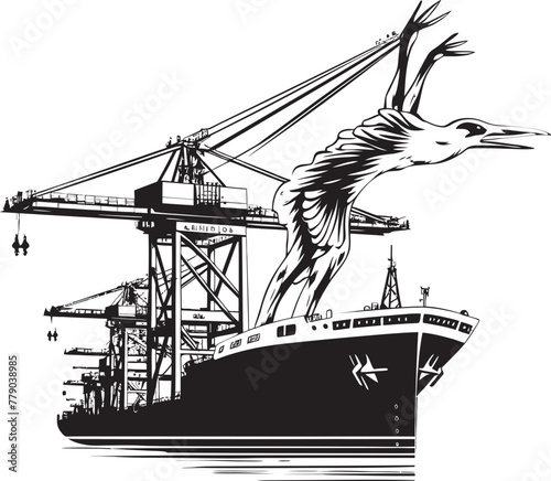 Maritime Mavericks Crane Loading to Cargo Ship Vector Emblem Design Nautical Nobility Industrial Cargo Ship Loading Crane Logo Icon