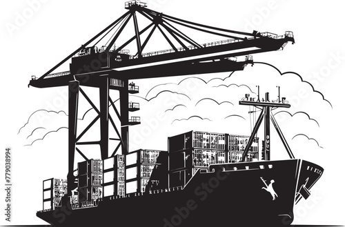 Maritime Mavericks Crane Loading to Cargo Ship Vector Icon Nautical Nobility Industrial Cargo Ship Loading Crane Emblem Design