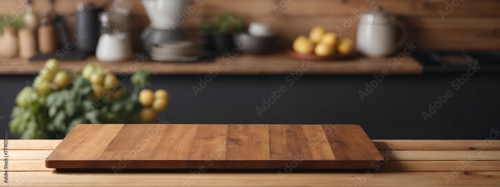 Wooden kitchen cutting board on a countertop