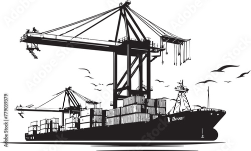 Crane Dock Operations Cargo Ship Loading Vector Icon Harbor Crane Logistics Industrial Cargo Ship Emblem