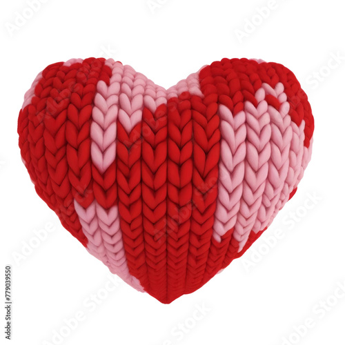 3D render A knitted heart with red and pink yarn  3D render  isolated on a transparent background