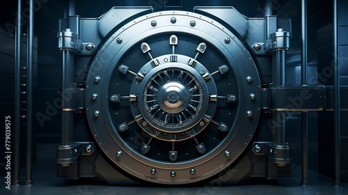 A photo of a bank vault door with a combination lock.