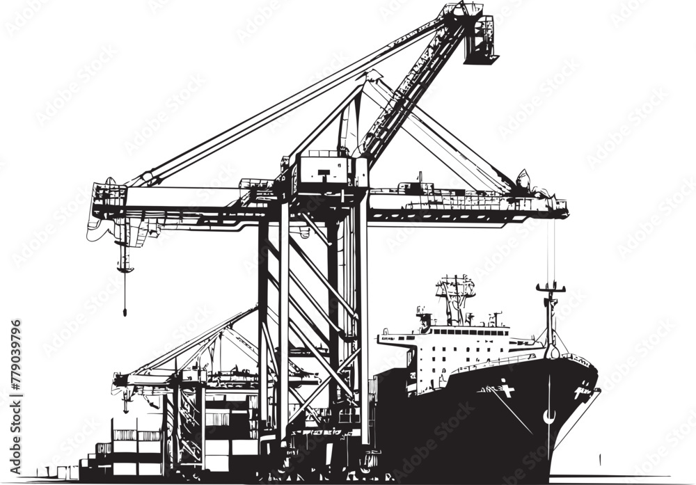 Vessel Virtuosos Crane Loading Cargo Ship Vector Emblem Harbor Heroes Industrial Ship Loading Logo Icon