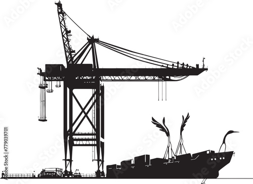 Seafaring Sentinel Industrial Ship Loading Emblem Oceanic Operations Crane Loading Cargo Ship Logo Design