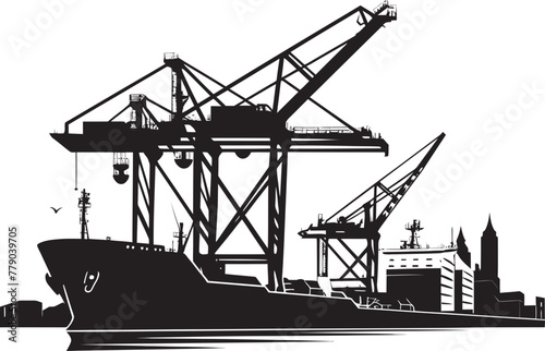 Dockside Dominance Crane Loading Cargo Ship Vector Emblem Cargo Commanders Industrial Ship Loading Logo Icon