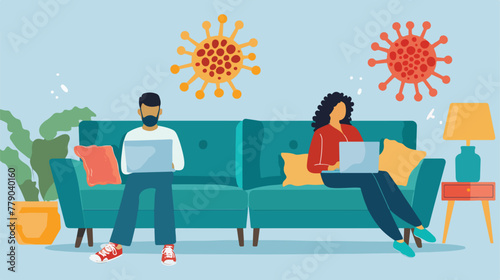 Vector Illustration of People Working From Home dur photo