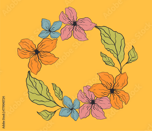 Flower frame floral wedding card border round concept set. Vector graphic design illustration