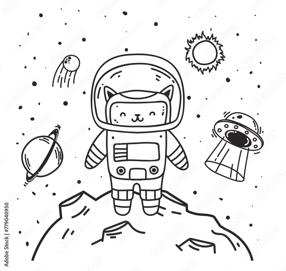 Astronaut cute cat space moon print concept. Vector flat graphic design illustration Astronaut cute cat space moon print concept. Vector flat graphic design illustration