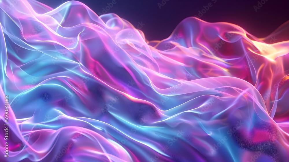 Mesmerizing Holographic Wave of Iridescent Hues and Flowing Motion in a Dynamic 3D Digital Art Backdrop Mesmerizing Holographic Wave of Iridescent Hues and Flowing Motion in a Dynamic 3D Digital Art Backdrop