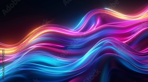 Mesmerizing Neon Waves:A Captivating 3D-Rendered Abstract Landscape of Fluid,Iridescent Motion