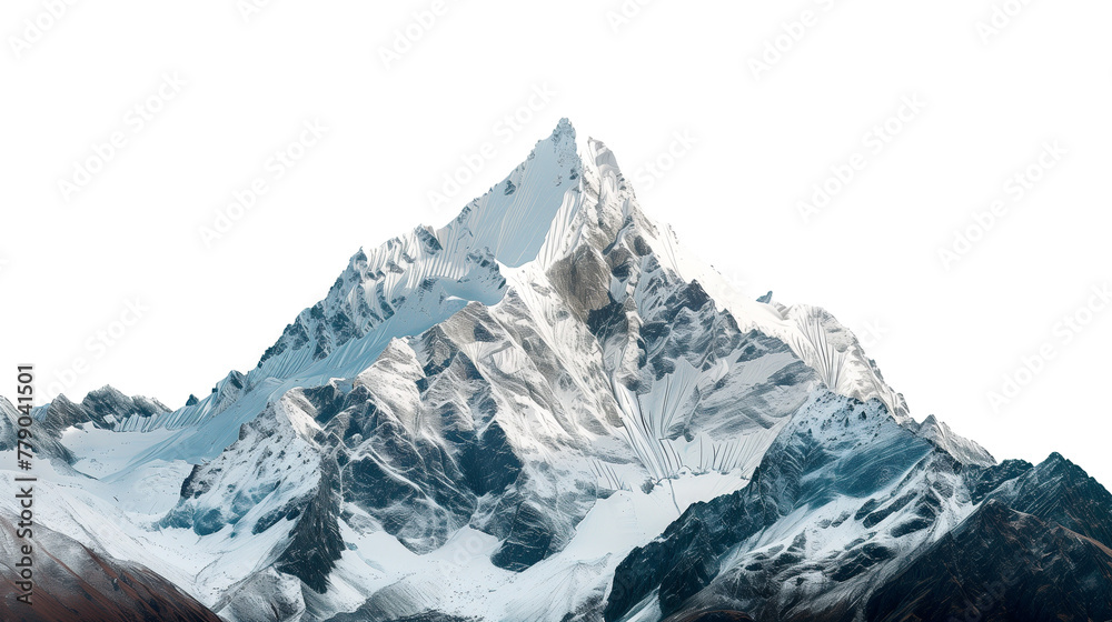 Majestic Snow-Covered Mountain - Isolated on White Transparent Background, PNG
