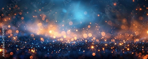 Ethereal Blue Bokeh Lights and Sparkles Creating a Magical and Celestial Background Texture for Festive Occasions