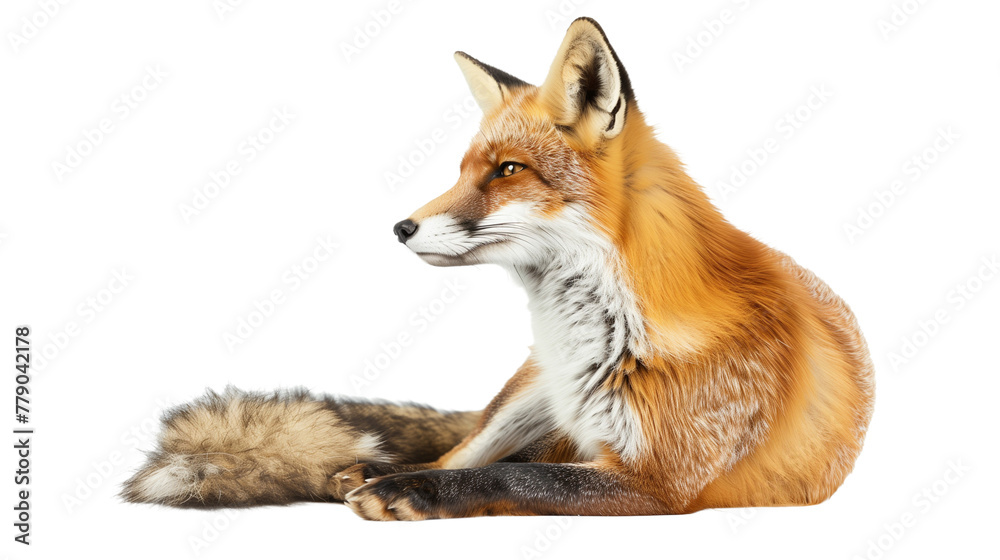 Red Fox Sitting Side Profile - Isolated on White Transparent Background, PNG
